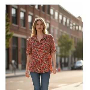 vintage floral button down shirt women xl‎